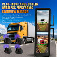 Espejo Retrovisor Electrónico Inalámbrico con Pantalla Táctil de 15.88 Pulgadas, 4 Cámaras Solares Magnéticas, Pantalla Dividida y BSD para Camiones Pesados