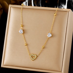 Heart Shape Gold Plated Necklace With Diamond Inlay Clavicle Chain Fashion Jewelry Daily Wear Gift For Women - Product Image 1