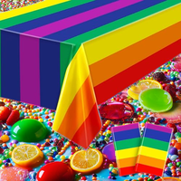 Lot de 2 nappes jetables en plastique arc-en-ciel, 54 x 108 pouces, résistantes aux taches, imperméables, pour décorations de fête d'anniversaire ou de bébé