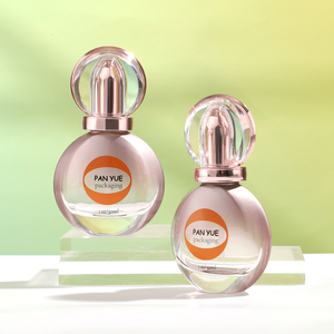 Flacon de fond de teint en verre dégradé rond unique de 30 ml, pompe à lotion or rose, emballage de sérum de luxe - Product Image 1