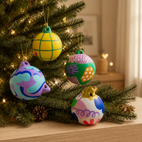 Boule de Noël abstraite peinte à la main, ornement rond suspendu, motif de couleurs vives, décoration d'arbre