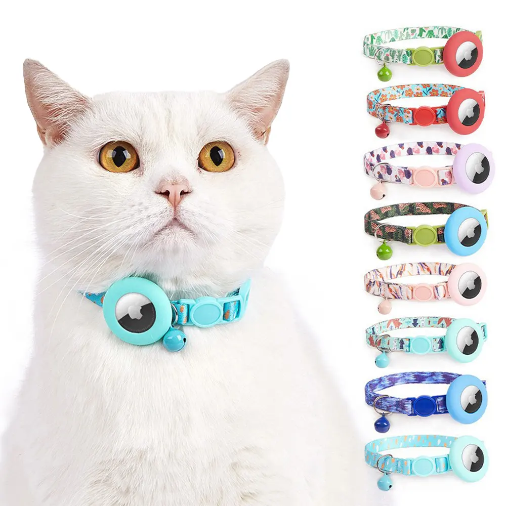 Wholesale custom detachable and adjustable safety nylon reflective pet cat collar chain GPS Finder anti loss Locatio