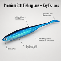 Leurre souple en plastique pour eau salée, Swimbait réaliste à queue en pointe, avec yeux de poisson 3D, type Shad, pour Pargo, Dorade, et Poisson-plate, Vente en gros