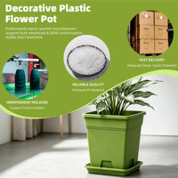 Pot Bunga Plastik PP Persegi dengan Lubang Drainase Desain Minimalis Tahan Lama Kapasitas 3.23L untuk Penggunaan Luar Ruangan/Dalam Ruangan