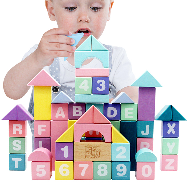 Обучающие индивидуальные алфавиты Макарон монтессорри, набор деревянных блоков, игрушка, 61 шт., большие деревянные цифры, строительные блоки, игрушки для малышей