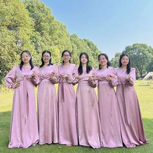 2023 Loriya bidirectionnel élégant Satin <span class=keywords><strong>robe</strong></span> de <span class=keywords><strong>demoiselle</strong></span> <span class=keywords><strong>d</strong></span>'<span class=keywords><strong>honneur</strong></span> gracieuse taille-cintrage cravate doux bel été XS Polyester Abaya <span class=keywords><strong>Hijab</strong></span> - Product Image 4