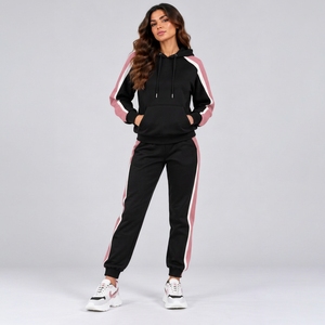 Ensemble de survêtement personnalisé pour femmes, sweat-shirt à capuche et pantalon de survêtement deux pièces, rayures contrastées, streetwear, vêtements de sport, ensemble décontracté pour femmes - Product Image 1