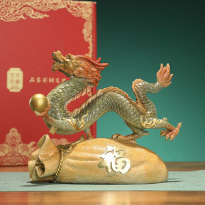Sac à monnaie en bronze Fortune et Prospérité avec statue de dragon des Douze Signes du Zodiaque - Nouvelle décoration de bureau de style chinois avec dragon pour F - Product Image 2