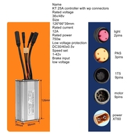 Contrôleur à onde sinusoïdale de marque KT Kunteng 25A 36v 48v Connecteurs étanches avec câble lumineux et câble 1T5 pour vélo électrique 500w 750w