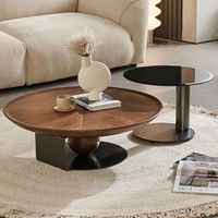 Table basse ronde européenne en bois massif de couleur noyer avec centre en verre exquis Design moderne pour le salon