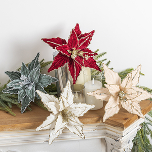 Fiore <span class=keywords><strong>di</strong></span> Poinsettia Natalizio, Fiori Artificiali in Velluto Luminoso, Varietà <span class=keywords><strong>di</strong></span> Colori Tra Cui Scegliere, Decorazione <span class=keywords><strong>per</strong></span> <span class=keywords><strong>Albero</strong></span> <span class=keywords><strong>di</strong></span> <span class=keywords><strong>Natale</strong></span> - Product Image 2