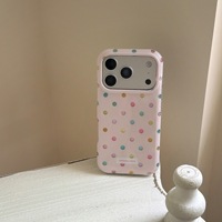 Coque de téléphone à bords arrondis, base bleue, pois colorés, pour iPhone 18 Pro Max 17 14 13, style INS mignon, protection de haute qualité