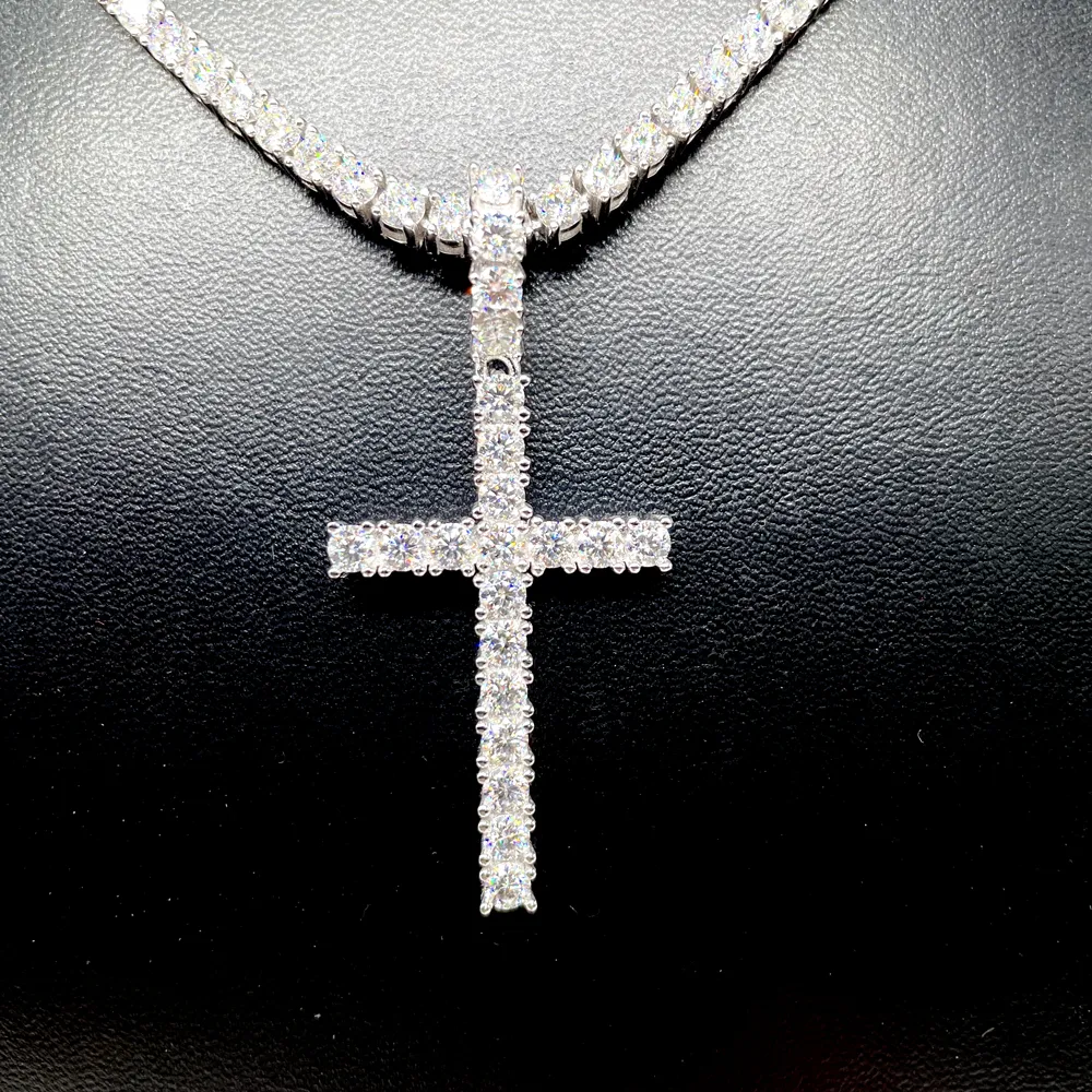 2022 hiphop jewelry s925 tennis chain moissanite diamond cross necklaces plated 14k tennis necklace