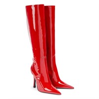 Bottes pour femmes rouges à talon aiguille, hauteur genou, été/hiver, tige en PU, talon super haut 8 cm+, semelle en caoutchouc antidérapante, à enfiler, respirantes
