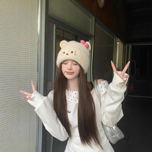 Youzijia – chapeau tricoté pour femme, couleur blanc cassé, 45cm, chapeau chaud d'hiver en laine avec nœud, style coréen - Product Image 2