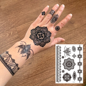 Autocollants de tatouage temporaire au henné noir pour les mains, les pieds et le corps, imperméables, autocollants, motifs variés pour adultes et femmes, décoration - Product Image 3