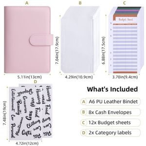 GF A6 Macaron Classeurs de budget Portefeuille mignon en cuir Pu Classeur de budget avec fermeture éclair Feuilles de dépenses et étiquette autocollante - Product Image 5