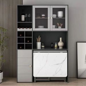 Phong Cách Hiện Đại Gấp Bàn Ăn Với Ngăn Kéo Lưu Trữ Kệ Gỗ Slate 4 Bánh Xe Nhỏ Bàn Bếp Cho Tiết Kiệm Không Gian Đồ Nội Thất - Product Image 6