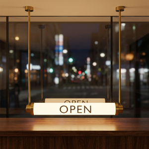 open <b>LED</b> Tube Sign Wall Mounted Brass Finish Static Text Display - Product Image 6