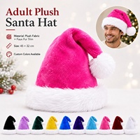 Gorro de Santa Claus de Felpa Corta de 70G con Logotipo Personalizado, 45cm, Borde de Piel Multicolor, Decoración Navideña, Económico, Venta al Por Mayor, OEM