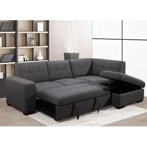 Tessuti personalizzati grigio scuro soggiorno divano mobili estraibile grande cuscino ottomano divano letto ad angolo con contenitore