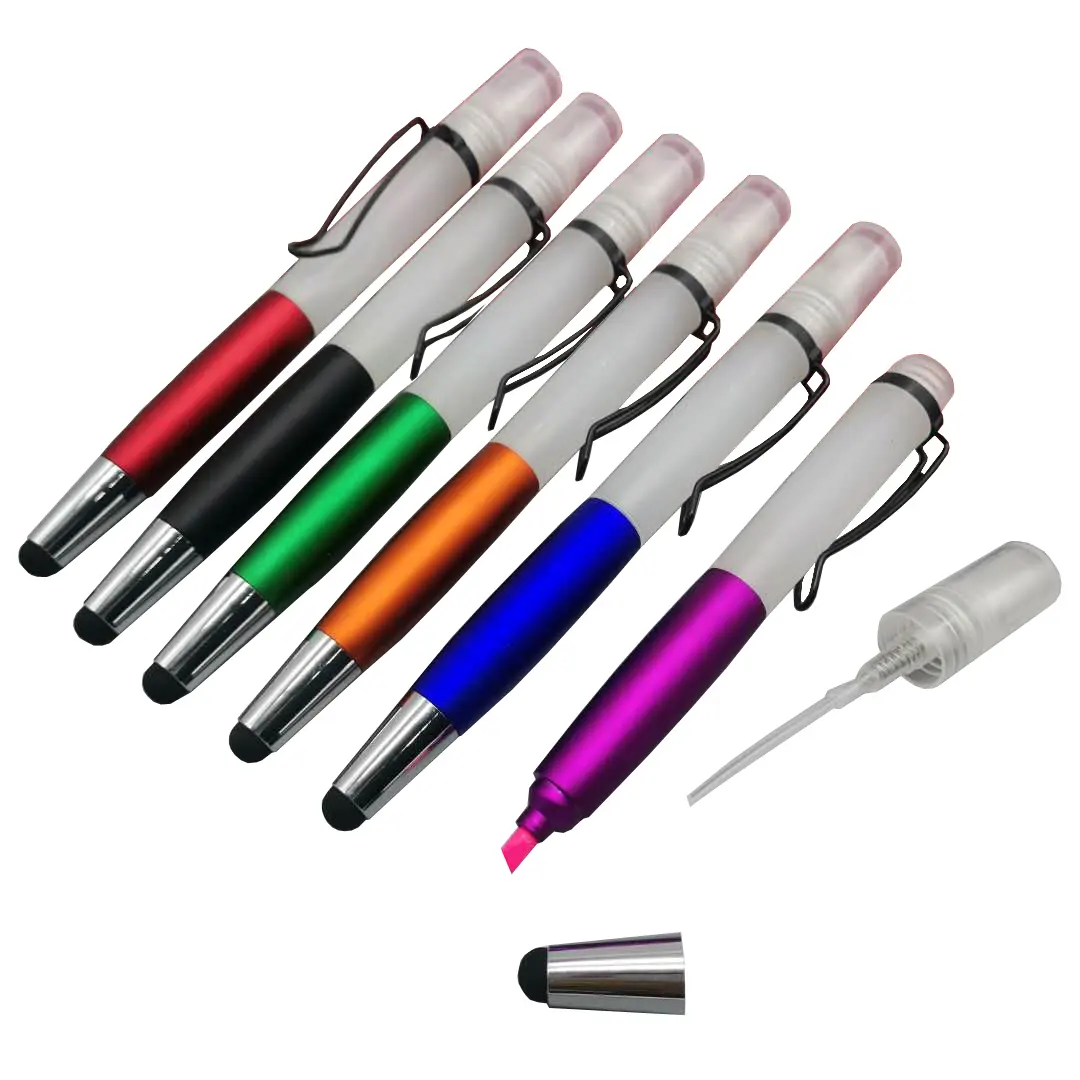 Personalisierte 3 in 1 sanitizer flasche spray Stift mit stylus und highlighter kugelschreiber
