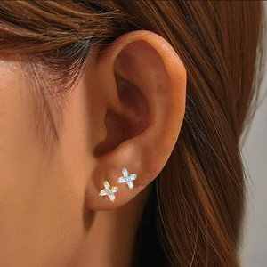 <b>Titanium</b> Ear Studs Cross Heart Zircon F136 Alloy Unisex Daily Wear Jewelry - Product Image 4