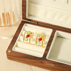 Geometric <b>Cuff</b> <b>Earrings</b> 18K Gold Plated Stainless Steel Tricolor Stones Party Women's Fashion Jewelry - Product Image 4