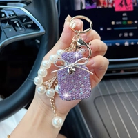 Porte-clés Bouteille de Parfum avec Nœud Papillon et Perles, Anneau de Sac à Main pour Femmes, Portefeuille, Anneau de Voiture, Breloques de Sac pour Filles