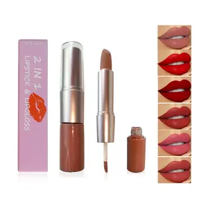 Factory wholesale Double headed 2 in 1 lipstick and lip gloss matte waterproof nude liquid lipstick