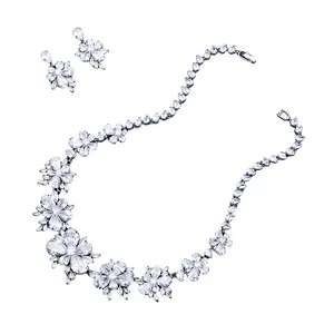 Jewelry Set Zircon Copper Elegant Luxury Romantic New Fashion Pendant Necklace Earring Women