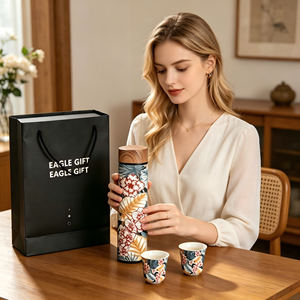 Customizable Business Thermal Bottle with Two Matching <b>Cups</b>, Portable Insulated Drinkware Gift Set - Product Image 3