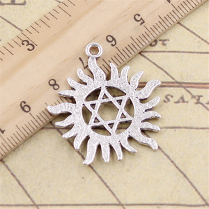 Encantos sol estrella de David hexagrama 34x31mm hecho a mano ajuste, colgantes de Color plata tibetana Vintage, DIY para collar de pulsera - Product Image 6