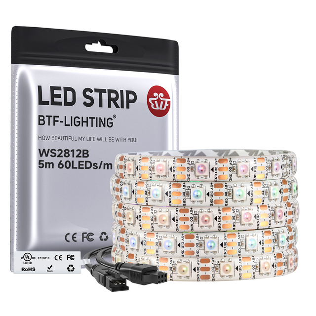 DC5V WS2812B RGB LED Strip 1m 5m 30 60 144 Pixels/m Waterproof Flexible Individually Programmable Addressable WS2812 Led Strip