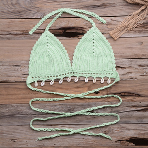 Plage vacances creux pur tissé à la main Shell <span class=keywords><strong>Bikini</strong></span> maillot <span class=keywords><strong>de</strong></span> bain hauts femmes Texture tricot <span class=keywords><strong>Bikini</strong></span> - Product Image 6
