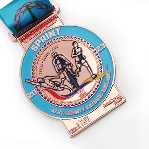 Hoge Kwaliteit Custom Design Hardlopen Zwemmen Triatlon Sport Medaille Marathon School Medaille Met Lint Voor Verkoop