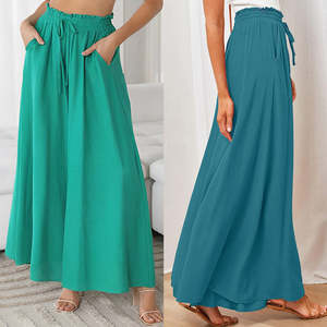 Lote de stock Culottes largos para mujer, cintura elástica, <span class=keywords><strong>pantalones</strong></span> holgados de gran tamaño para mujer - Product Image 4