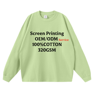 เสื้อสเวตเชิ้ตโอเวอร์ไซส์ทรงบ็อกซี่ผ้าฝ้ายแท้ 100% หนัก 300GSM สำหรับผู้ชาย สไตล์สตรีทแวร์ รับสกรีนโลโก้ เสื้อยืดแขนยาวแบบยูนิเซ็กซ์ ขายส่ง - Product Image 1