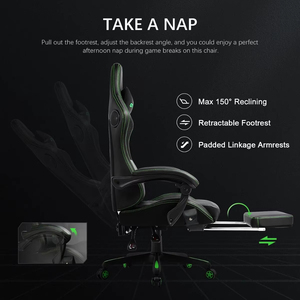 <span class=keywords><strong>Silla</strong></span> Gaming <span class=keywords><strong>Razer</strong></span> Negra y Verde con Masaje, Altavoces, Cuero PU, Edición Racing, <span class=keywords><strong>Silla</strong></span> Gaming con Reposapiés - Product Image 3