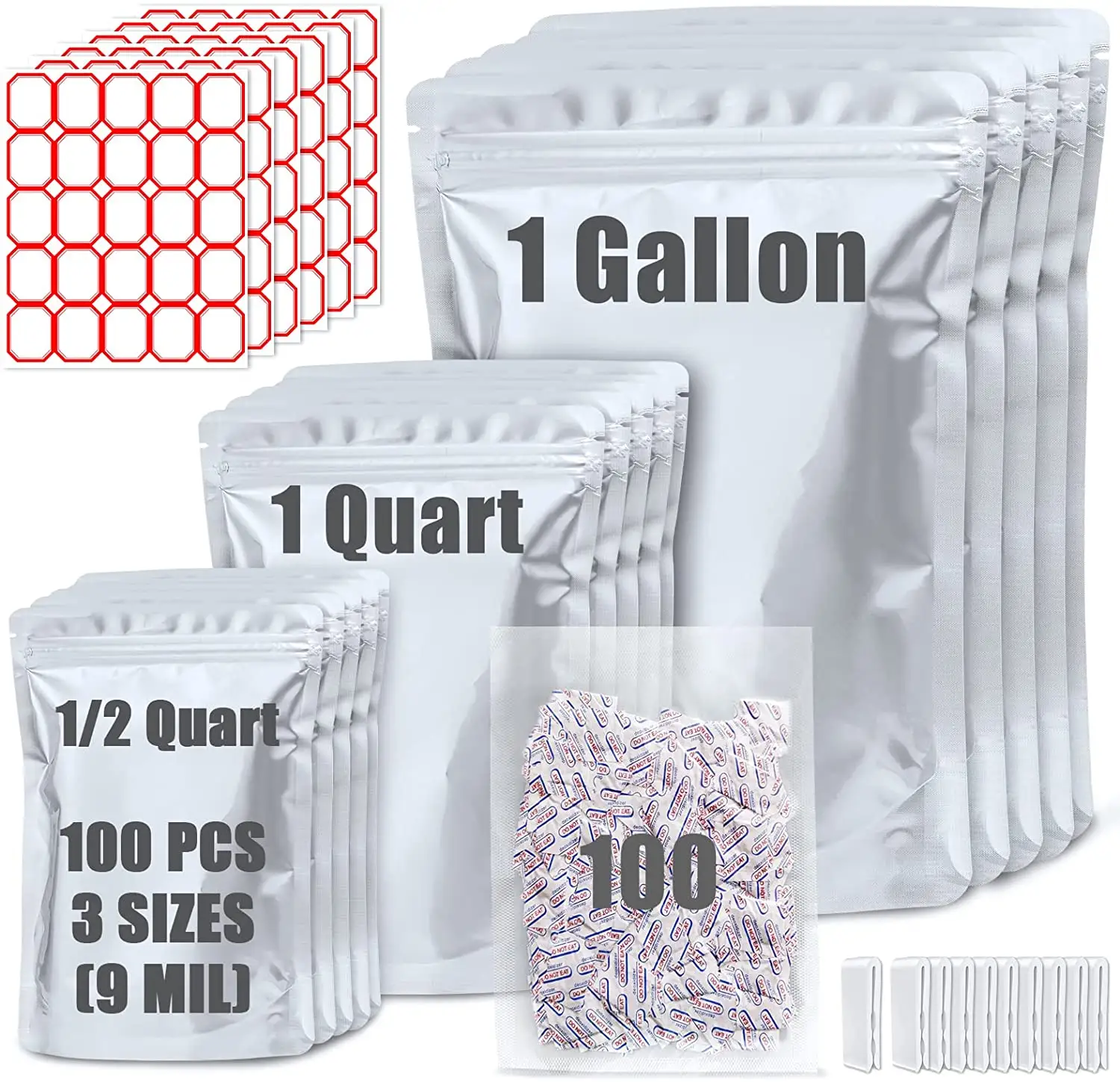 Amazon Best Seller Aluminum 5mil 7mil Resealable Zipper 1gallon 5 gallon Edible Mylar Bags Customized With Oxygen Absorbers