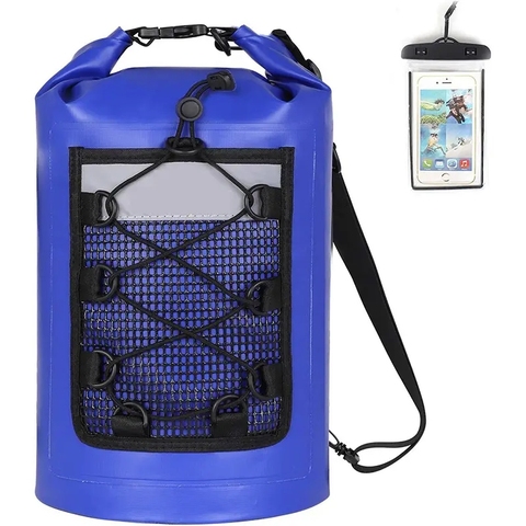 Outdoor 15L Roll Top PVC Waterproof Dry Bag Cell Phone Backpack with Custom Logo for Climbing & Tour