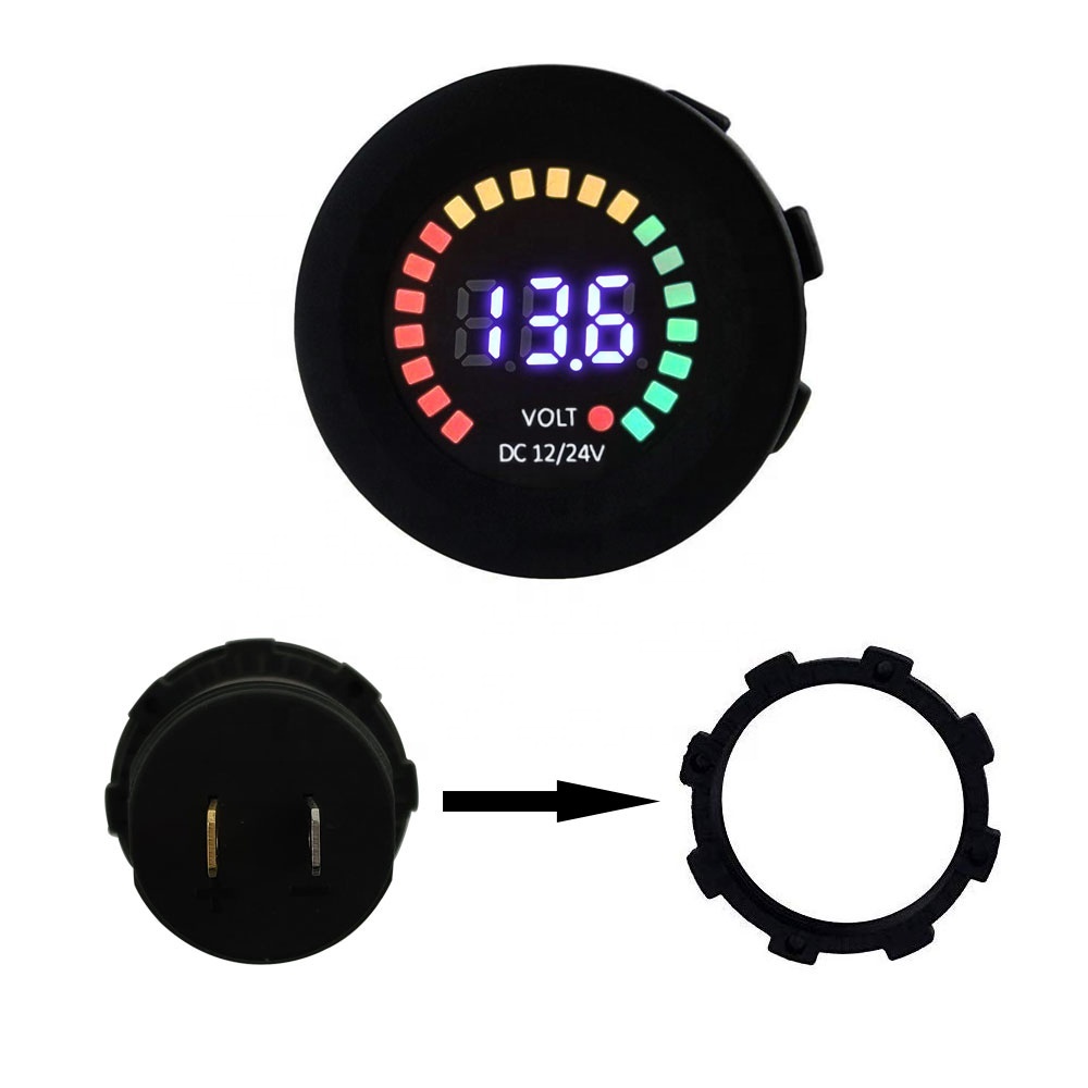 Amomd DC 12V / 24V RV Travel Trailer Voltmeter Vehicle LED Digital Display Voltmeter with Low Voltage Warning Buzzer Indication