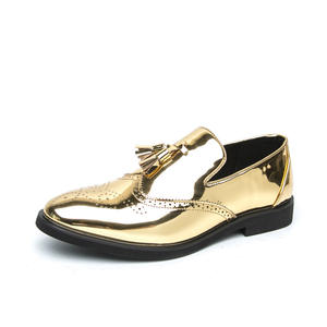 Zapatos Derby Dorados con Suela Suave para Hombre |   Zapatos Brogue de Cuero Genuino con Punta Redonda Tallada, Estilo Británico, Reflectantes - Product Image 4