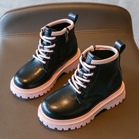 Bottes Martin noires et roses pour enfants, avec fermeture éclair latérale, lacets, tige en cuir, semelle épaisse antidérapante, bottes d'hiver pour filles, vente en gros OEM ODM