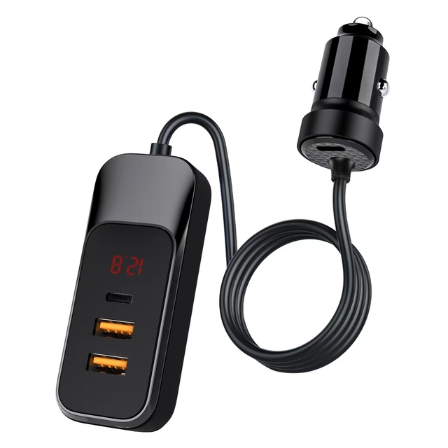 With 1.5m Cable Voltage Display Quick 4 Port Car Seat Rear Extended 120W High Power HUB Super Fast Car Charger