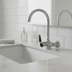 Robinet monocommande moderne NK12 avec débit contrôlé, à poser sur le plan, pour salle de bain, en laiton poli, avec cartouche de valve, entre-axes 4 pouces, garantie 2 ans - Product Image 3