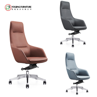 Chaise de bureau à dossier haut marron, mobilier de bureau, fauteuil de direction ergonomique en cuir youjing