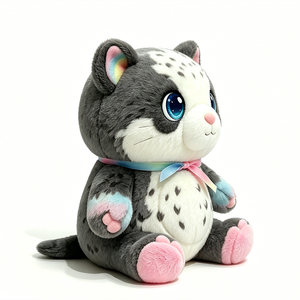 Customized Soft Fluffy Pastel Rainbow Accent Kitty Plushie, Cute Sitting Tuxedo <b>Cat</b> Stuffed Doll with Pink Blue Gradient Paw Pad - Product Image 4