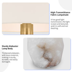 โคมไฟตั้งโต๊ะอะลาบาสเตอร์ทันสมัย ตกแต่งห้องนอนโรงแรมหรู ฐานหินธรรมชาติทรงกรวย โคมไฟตั้งโต๊ะ LED ทองเหลือง คอร์ฟู - Product Image 3