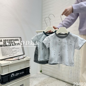 Camiseta de Algodón <span class=keywords><strong>para</strong></span> Niños y Niñas, Diseño con Salpicaduras de Pintura, Manga Corta, Estilo Casual, Venta al Por Mayor, Ropa Infantil OEM/ODM - Product Image 5